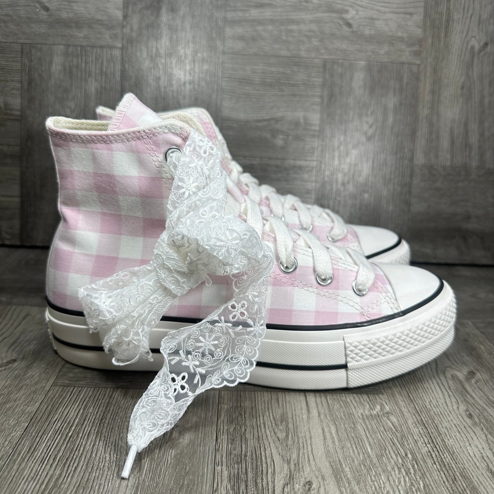 Converse Chuck Taylor All Star Lift Women 8 Pink Gingham Platform Lace NEW